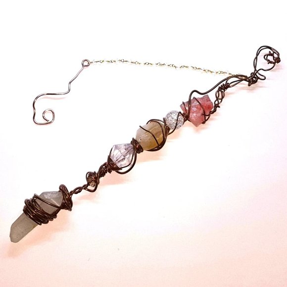 Rose Aura Crystal Scepter Pendulum Sun-catcher - Picture 1 of 1